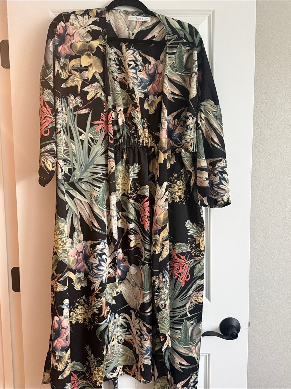 Subtle Luxury Black Tropical Floral Kimono Jacket & Dress Set